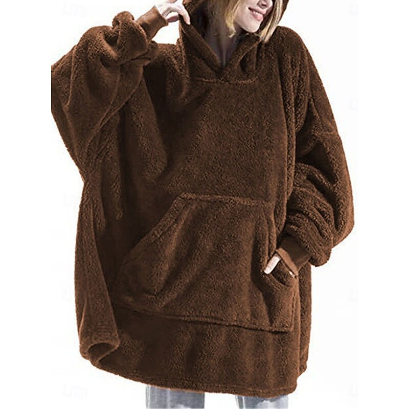 Women's Hoodie Sweatshirt Casual Sherpa Plain Street Dailywear Hoodie Long Sleeve Wine Blue Brown Fall Winter2