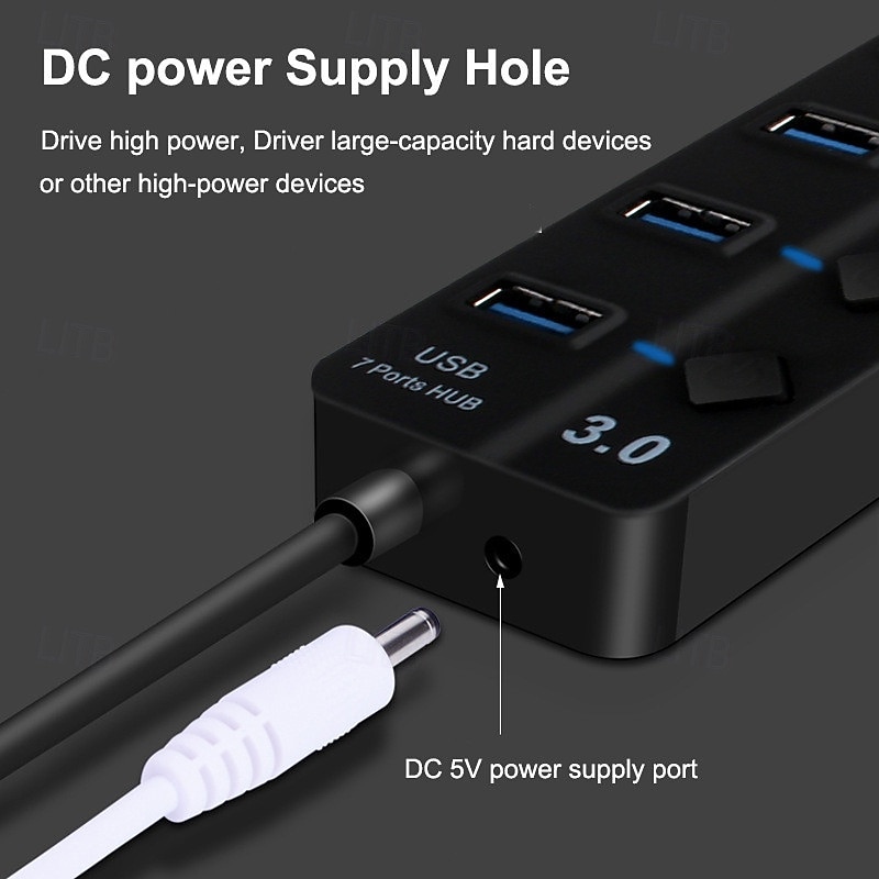 USB 3.0 Hubs 7 Ports 7-in-1 USB Hub with USB3.0*7 5V / 2A Power Delivery For Laptop4