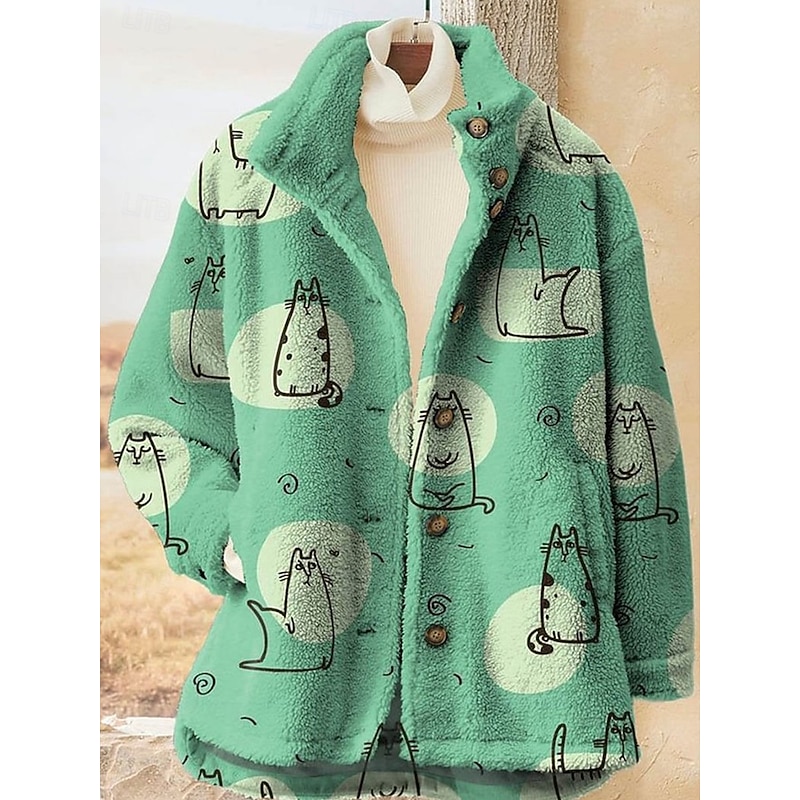 Women's Sherpa Jacket Teddy Coat Outdoor Street Daily Wear Fall Winter Regular Coat Regular Fit Thermal Warm Breathable Stylish Casual Jacket Long Sleeve Leopard Geometric with Pockets Full Zip Red3