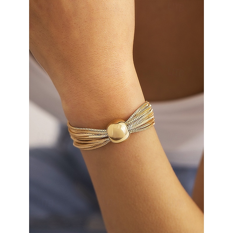 Women's Gold Statement Bracelet and Necklace - Multi-Layer Chain Design with Polished Sphere Pendant, Perfect for Evening Events and Formal Occasions3