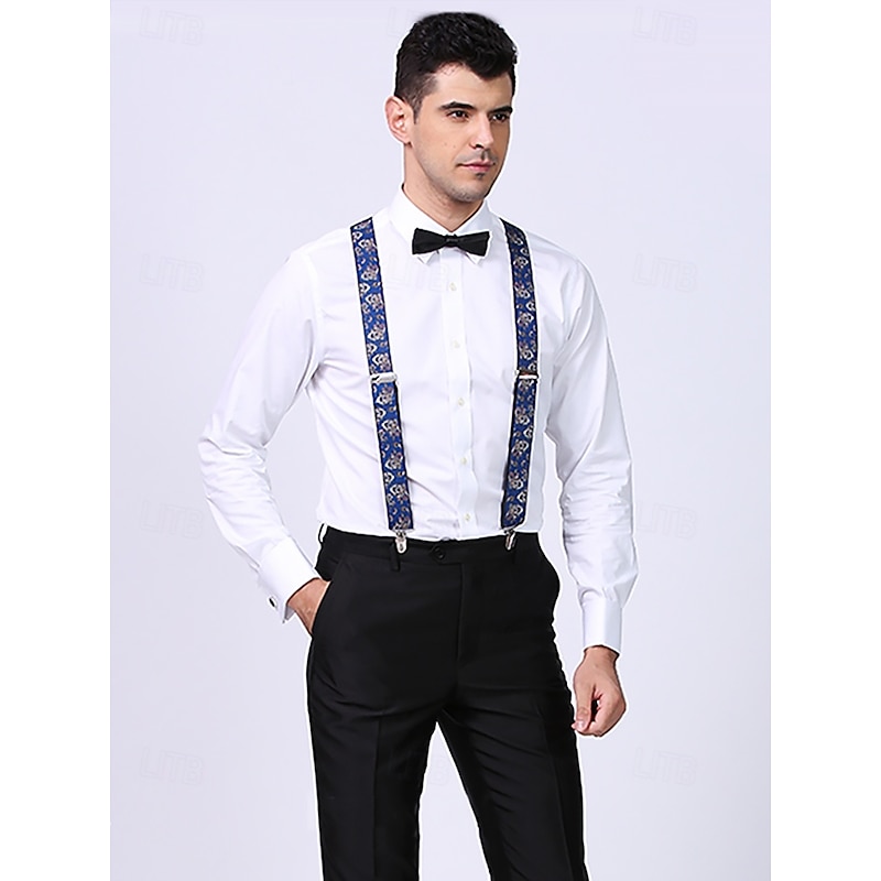 Men's Paisley Pattern Adjustable Suspenders – Fashionable Y-Back Clip-On Braces for Formal and Casual Wear2
