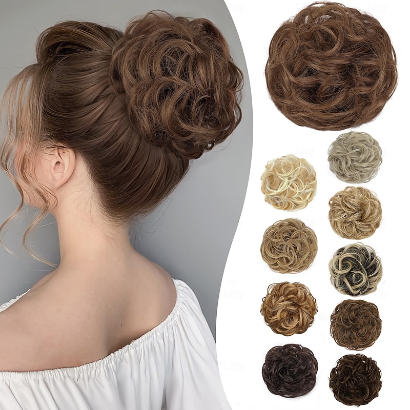 Messy Bun Hair Piece Wavy Curly Scrunchies with Fluffy Chignon Ponytail Hairpieces for Women and Girls' Updos