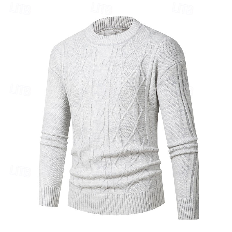 Men's Pullover Sweater Jumper Knit Sweater Ribbed Knit Regular Knitted Plain Crew Neck Fashion Casual Daily Wear Date Clothing Apparel Fall & Winter Blue Light Grey S M L3