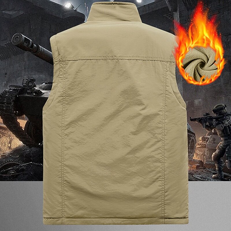 Men's Hiking Vest Hiking Fleece Vest Sleeveless Vest Outdoor Thermal Warm Fleece Lining Comfortable Winter Multiple Pockets Polyester Black Army Green Khaki Hunting Fishing Climbing3