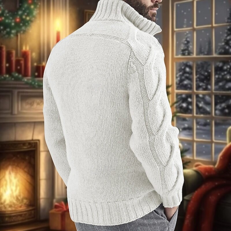 Men's Cardigan Sweater Zip Sweater Cropped Sweater Cable Knit Regular Knitted Vintage Plain Stand Collar Warm Ups Modern Contemporary Daily Wear Going out Clothing Apparel Winter Black White M L XL3