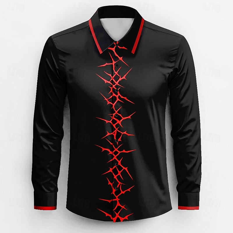 Men's Crack Button Up Shirt Long Sleeve Fashion Casual Dark Party Evening Wear Street Daily Fall Winter Spring & Summer Shirt Collar Button Up 3D Print Black