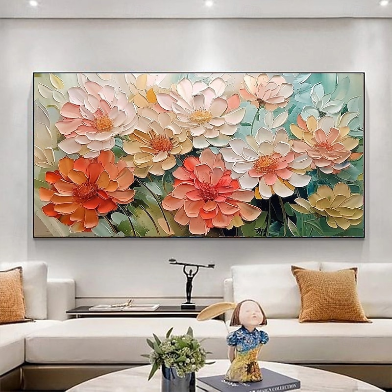 Large hand painted Blooming Tulip Flower Spring oil painting  Thick Texture flower painting Handmade painting  Living Room Decor Original Oil Painting Artwork Canvas Knife Painting Christmas Day Gift