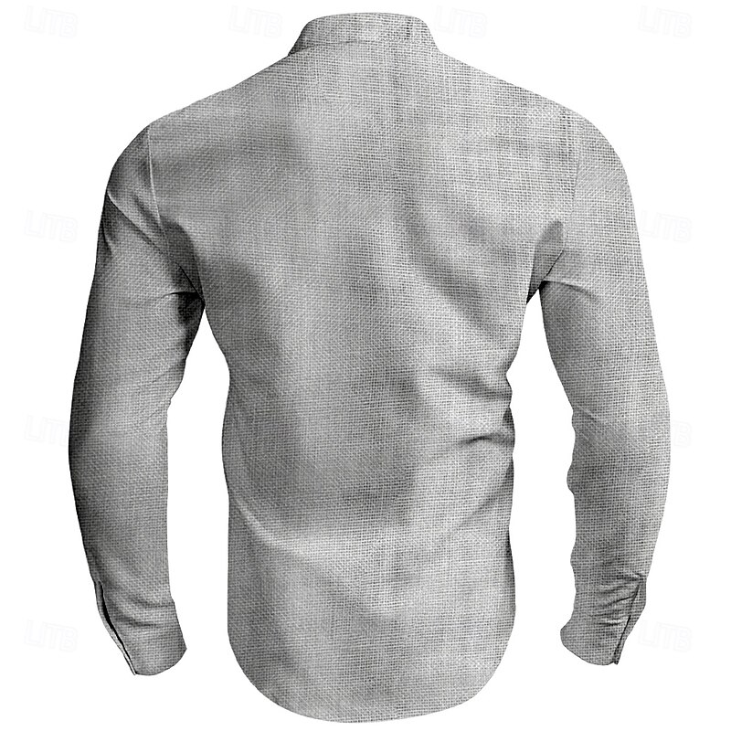 Men's 3D Print Dress Shirt Button Up Shirt Long Sleeve Casual Vacation Office Daily Summer Spring &  Fall Grandad Collar Band Collar 3D Print Gray2