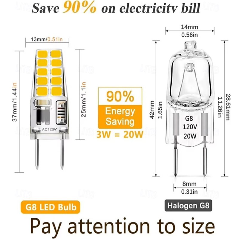 10pcs Dimmable G8 LED Bulbs, 3W 20 LEDs Silicon LED Replacement for Halogen Chandeliers 120V3