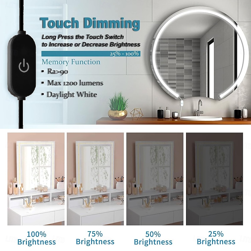 COB LED Vanity Mirror Light Kit, 1-4M/3.2-13ft 420LED/m Adjustable Strip Light, Dimmer & Power Supply COB Strip Lights for Mirror, Closet, Kitchen, Cabinet Lighting2