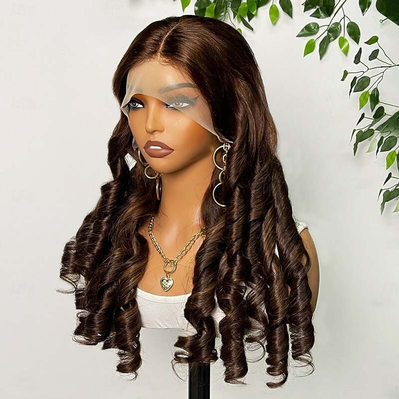 4# Brown Human Hair 13*4 Front lace Human hair Loose Body Lace wig Brazilian Human hair 180% density4