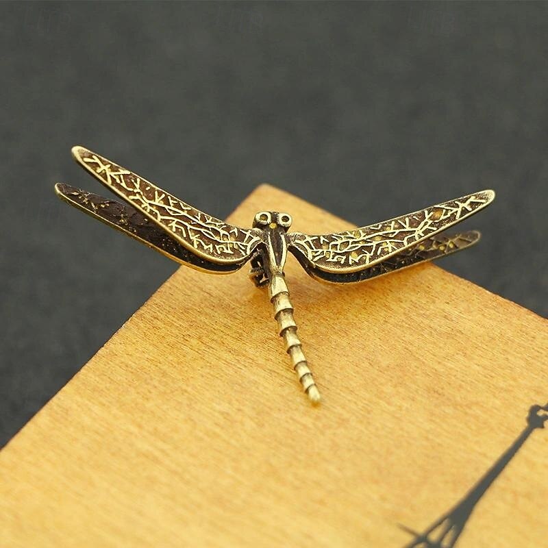 Vintage Brass Dragonfly Figurine - Antique-Style Home & Office Desk Decor, Creative Tea Pet Collectible2