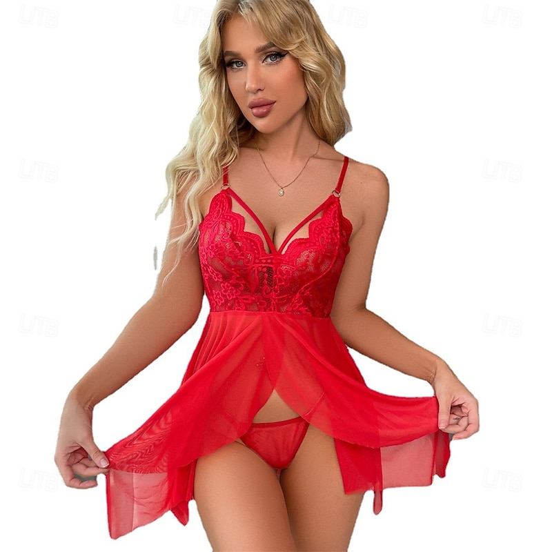 Santa Claus Mrs.Claus Babydoll Dress Outfits Thong Onesie Pajamas Women's Sexy Embroidery Pattern Adults Christmas New Year Christmas Eve Party Home Wear4