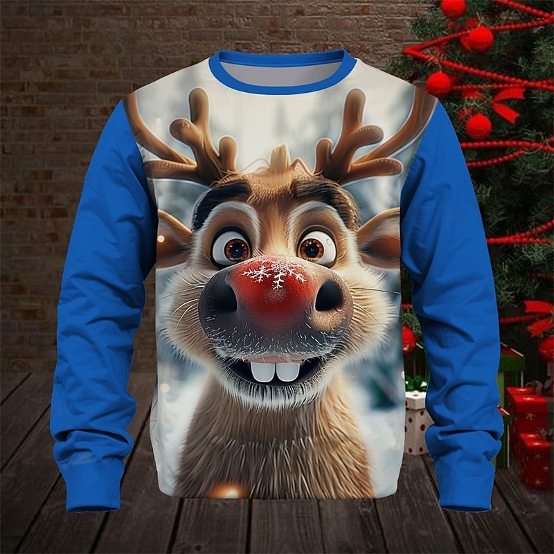 Boys 3D Graphic Deer Christmas Sweatshirt Sweatshirt Long Sleeve Spring Fall Fashion Basic Kids 4-12 Years Crew Neck Outdoor Casual Daily Regular Fit2