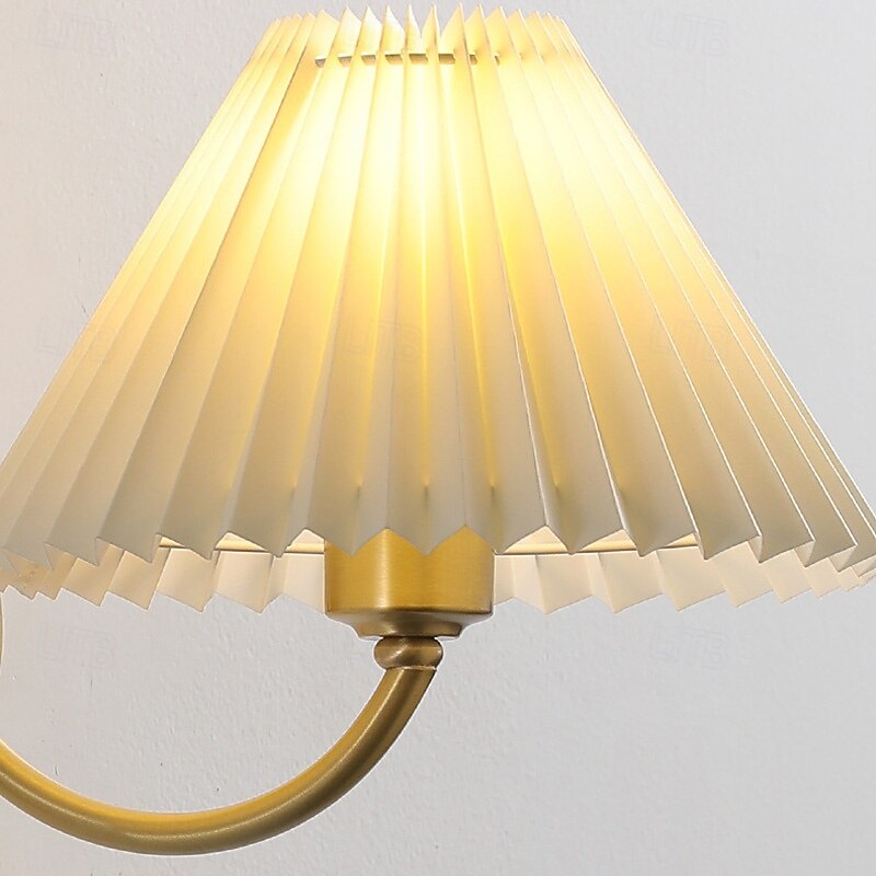 Wall Light Fixtures Indoor Modern Copper Wall Sconce Copper Wall Light with Pull Chain Switch White Pleated Fabric Wall Lamp Shade Bedside Reading Sconces 85-265V3