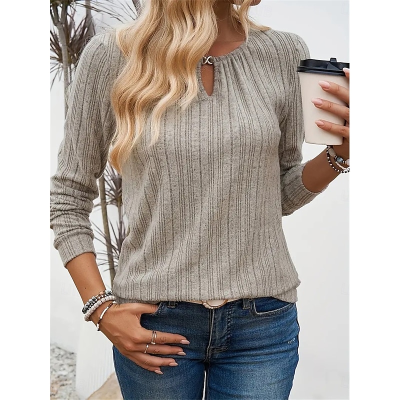 Women's T Shirt Plain Fashion Modern Casual Long Sleeve Crew Neck Regular Tops Daily Weekend Pink Green Khaki Fall Winter3