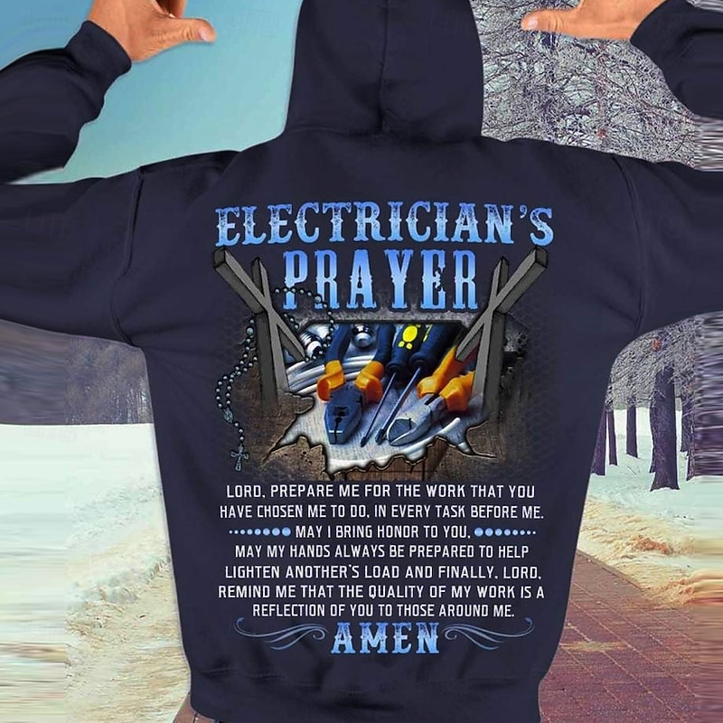 Men's Funny Electrician Hoodies Sweatshirt Fashion Cool Long Sleeve Crew Neck Party Holiday Streetwear Black Blue Drawstring Fall Winter Designer