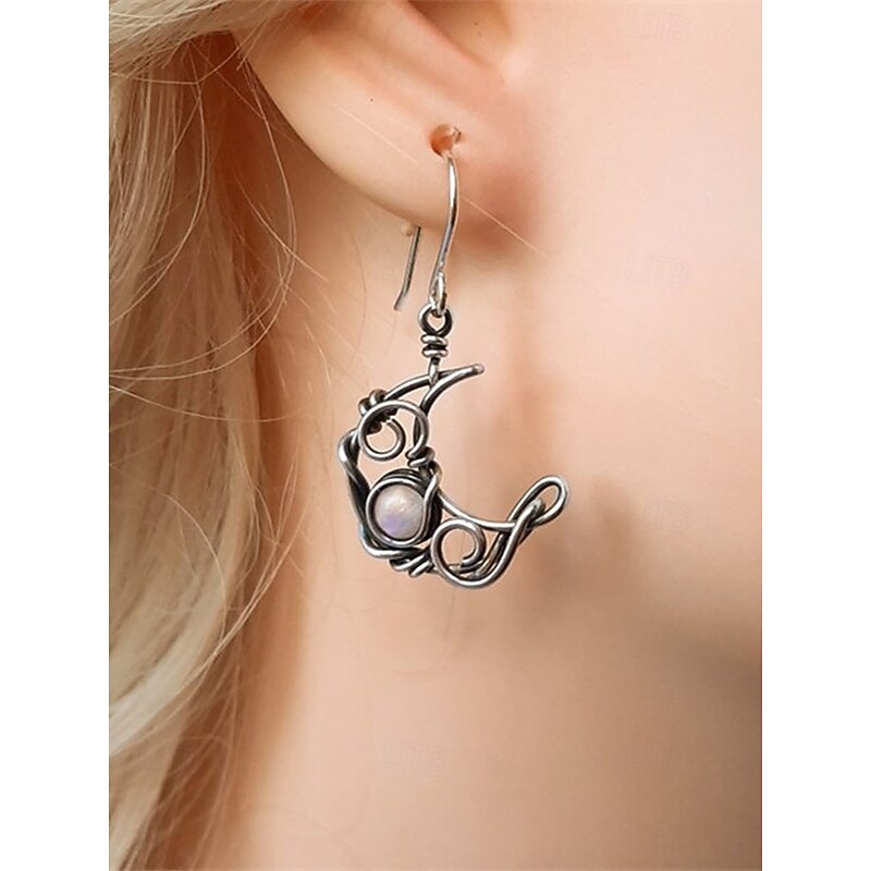 Vintage Sun and Moon Dangle Earrings - Silver-Tone Celestial Jewelry with Pearl and Crystal Accents for Women, Perfect for Boho and Casual Looks2