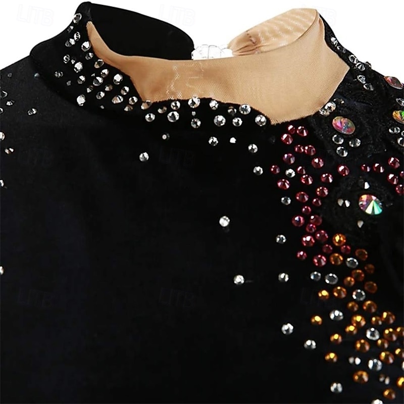 Figure Skating Dress Women's Girls' Ice Skating Dress Dark Green High Elasticity Training Competition Skating Wear Classic Crystal / Rhinestone Long Sleeve Ice Skating Figure Skating4