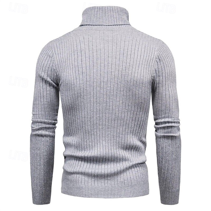 Men's Turtleneck Sweater Pullover Sweater Jumper Ribbed Knit Regular Knitted Slim Fit Plain Turtleneck Modern Contemporary Work Daily Wear Clothing Apparel Winter Spring &  Fall Black White M L XL3