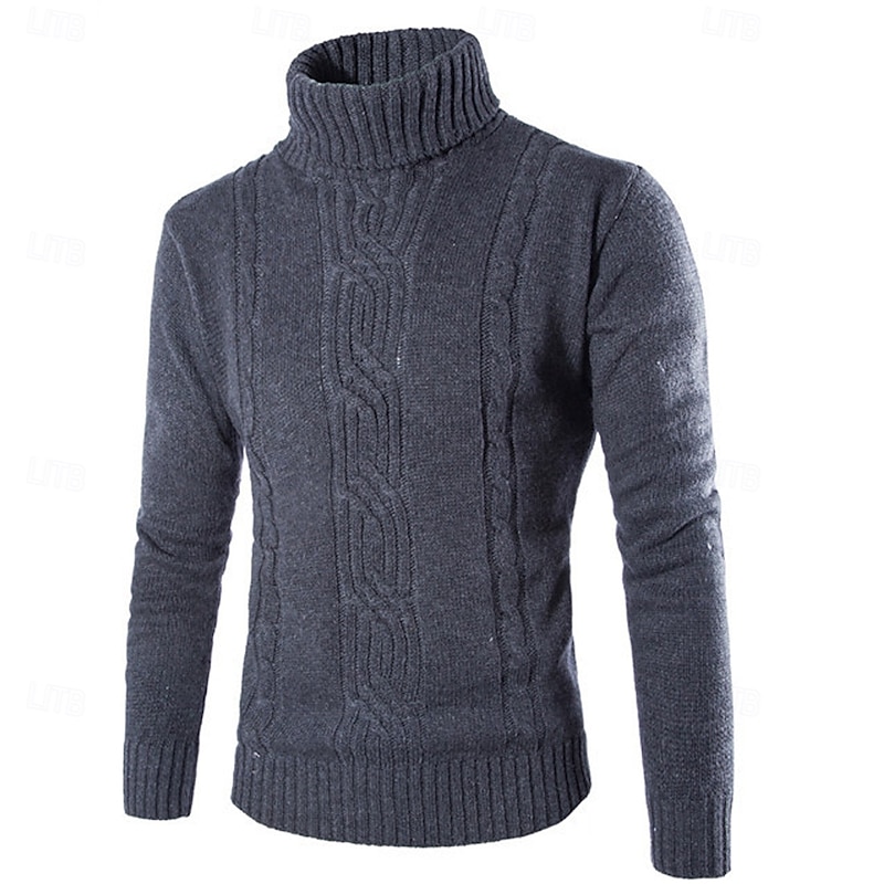 Men's Turtleneck Sweater Pullover Sweater Jumper Cable Knit Regular Knitted Slim Fit Plain Turtleneck Modern Contemporary Work Daily Wear Clothing Apparel Winter Spring &  Fall Black Khaki M L XL4