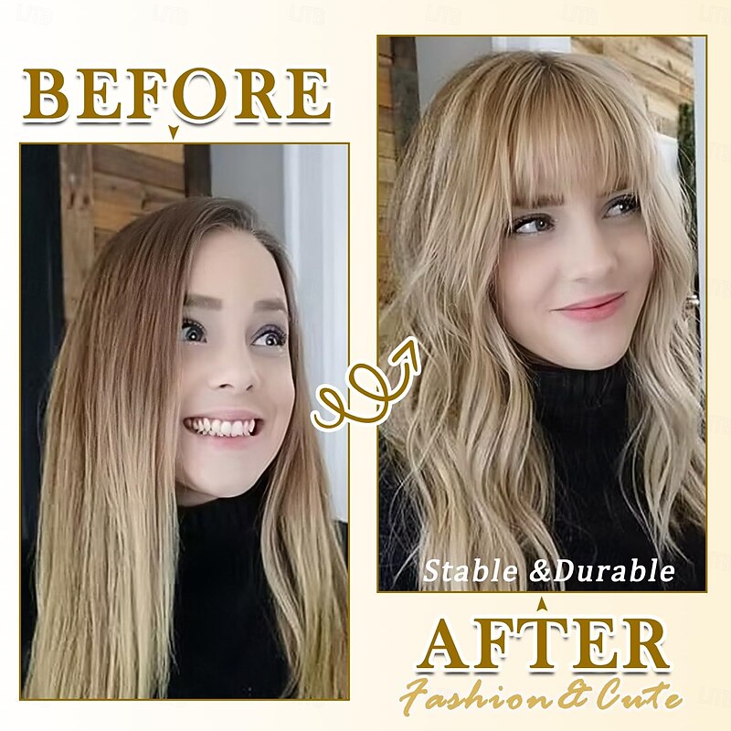Bangs Hair Clip in Bangs, Easy to Use Fake Bangs Clip on Bangs, Wispy Blonde Bangs Clip in Hair Extensions, Faux Bangs Fringe with Temples Hairpieces for Daily Wear4