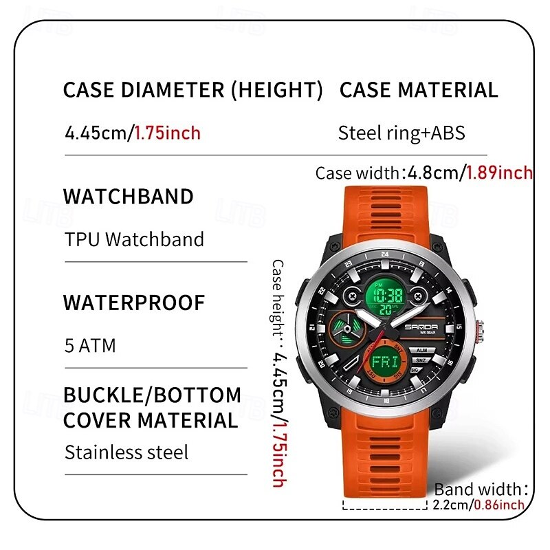 SANDA Men Digital Watch Fashion Casual Business Wristwatch Luminous Stopwatch Alarm Clock Countdown TPU Watch2