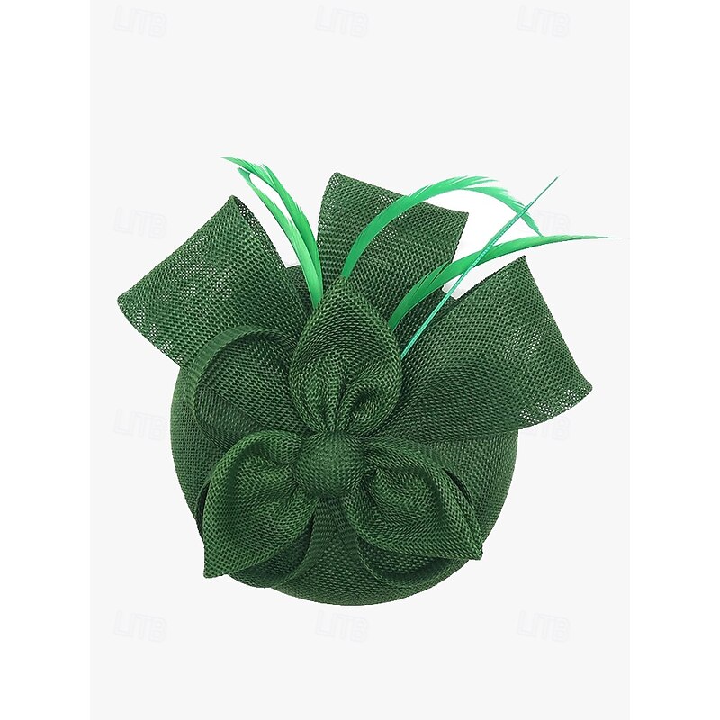 Women's Green Fascinator Hat with Bow and Feather Accents – Elegant Headpiece for Weddings, Tea Parties, and Special Occasions4