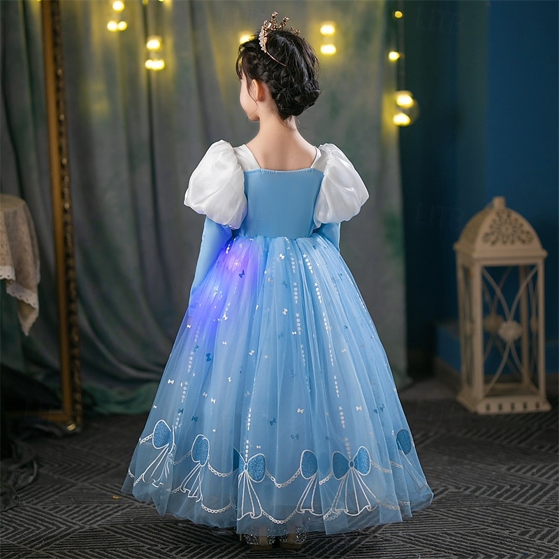 Frozen Princess Fairytale Elsa Flower Girl Dress Theme Party Costume Tulle Dresses Led Light Up Movie Cosplay for Girls' Kid's Christmas New Year Performance Party Birthday2