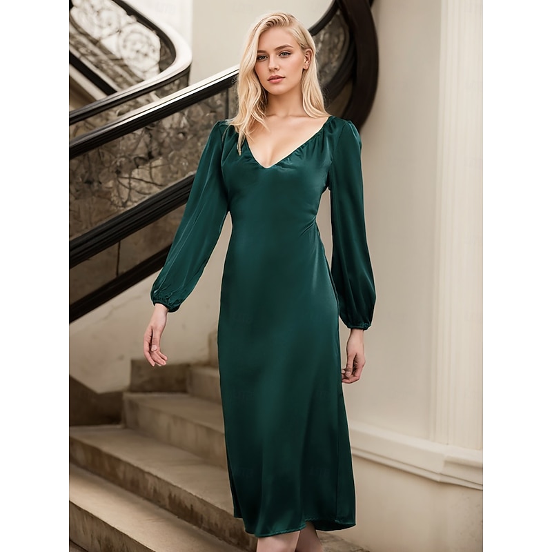 Satin Backless V Neck Midi Dress