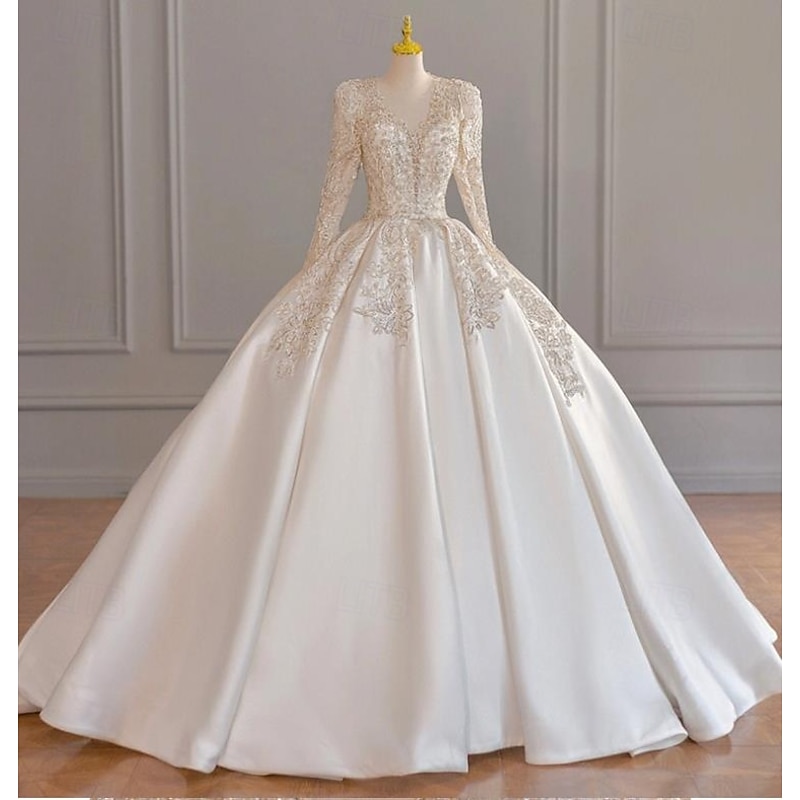 Wedding Dresses Ball Gown Off Shoulder Cap Sleeve Court Train Satin Bridal Gowns With Ruched Solid Color