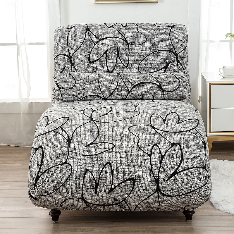 Printed Armless Chaise Lounge Cover Indoor Slipcover Stretch Chair Covers for Living Room Bedroom Stretch Armless Lounge Chaise Slipcover3