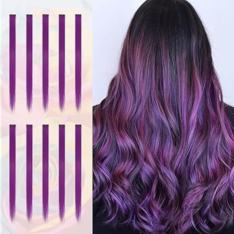 10 Pcs Colored Hair Extensions Party Highlights Colorful Clip in Hair Extensions 17 Inch Curly Wavy Synthetic Hairpieces for Women Kids Girls Halloween Christmas Cosplay2