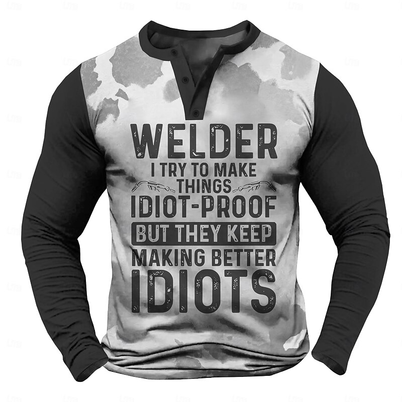 Men's Letter Print chillin with my snowmies Henley Shirt Long Sleeve Shirt Long Sleeve 3D Printing Fashion Designer Street Casual Daily Winter Spring &  Fall Black Blue Brown Army Green Henley Collar3