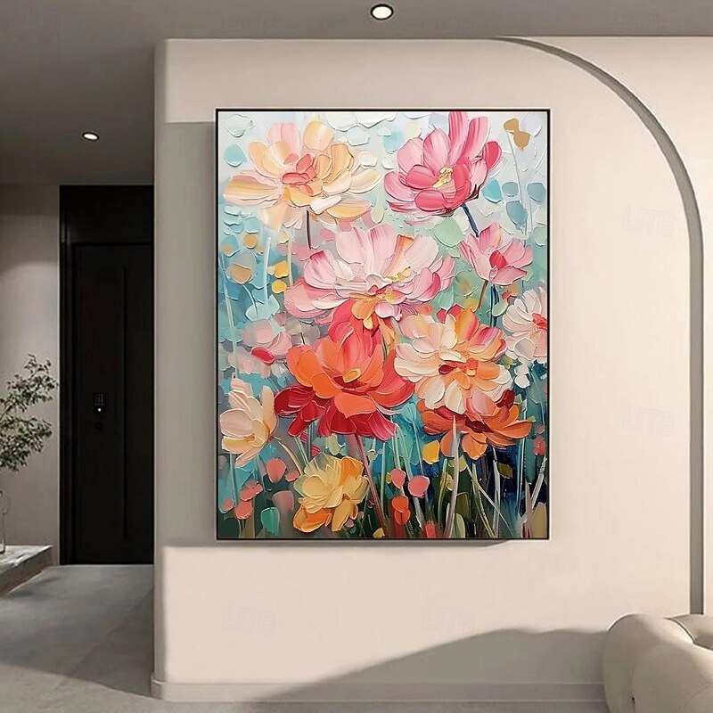 Large Flower Landscape Oil Painting On Canvas handmade Pastel Floral Painting Spring Flower Scenery Painting Large Wall Art oil painting for Living Room bedroom Decor4