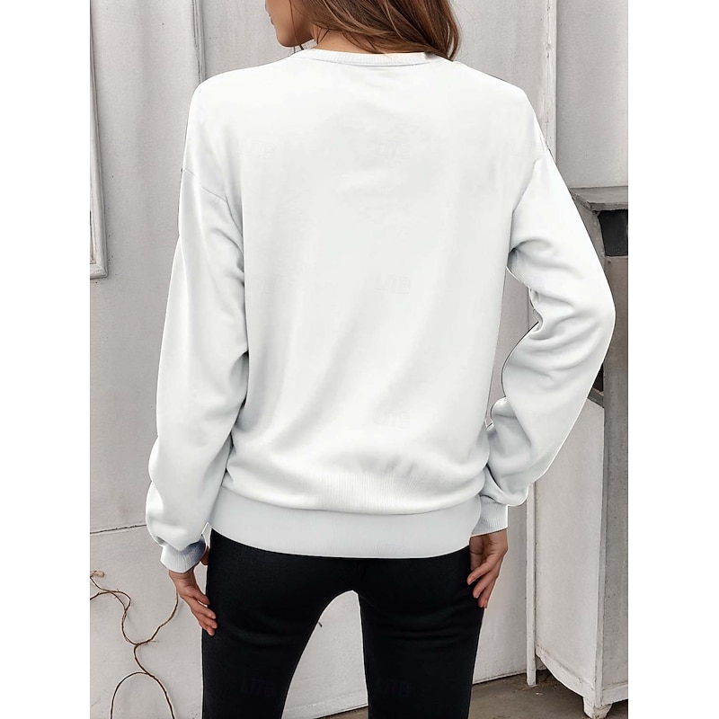 Women's Sweatshirt Pullover Cat Street Casual Sports Basic Round Neck Long Sleeve Top Micro-elastic Fall & Winter Comfrt Breathable Soft Fabric3