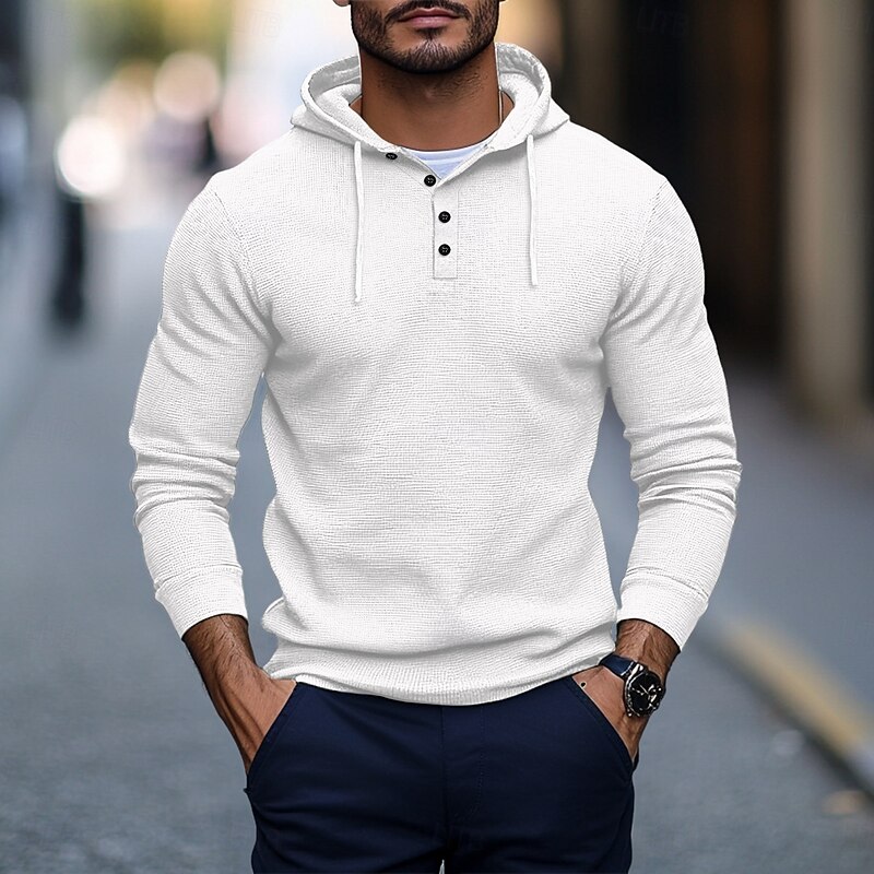 Men's Waffle Shirt T Shirt Tee Top Long Sleeve Shirt Long Sleeve Hooded Spring &  Fall Plain Fashion Designer Basic Classic Style Vacation Street Going out White Gray Green Top Tee for Men3