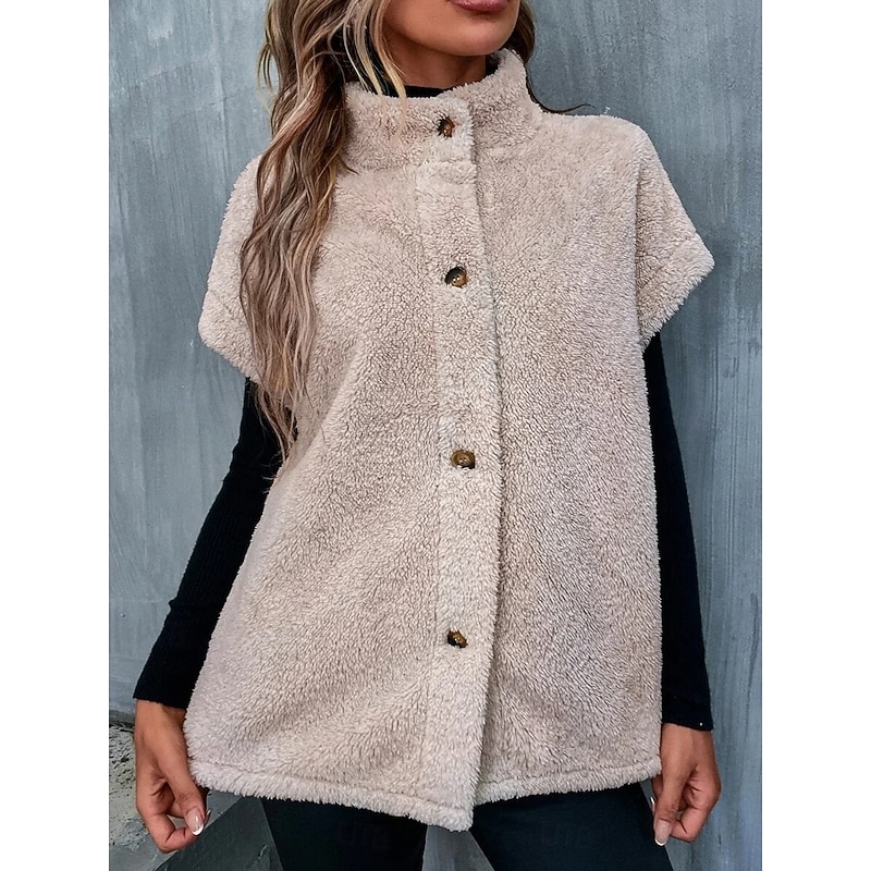 Women's Winter Jacket Street Daily Wear Vacation Fall Winter Regular Coat Regular Fit Warm Breathable Casual Jacket Sleeveless non-printing Solid Color Adjustable Beige3