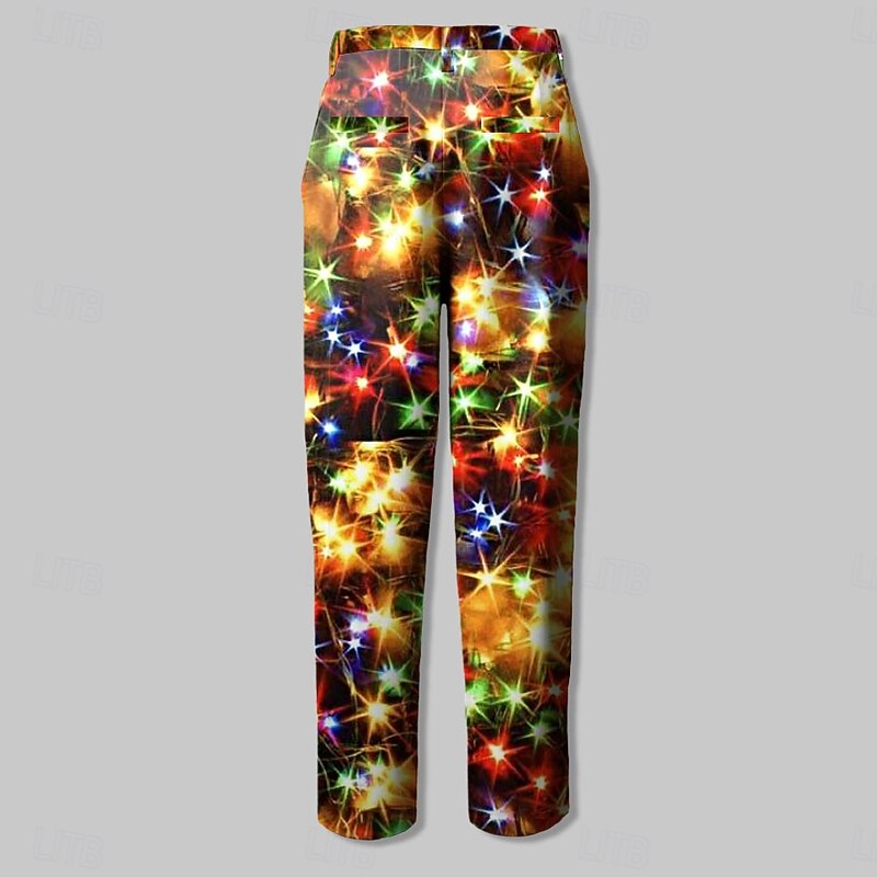 Christmas Men's Sparkly Glittery Dress Pants Mid Waist Casual Outdoor Party Dailywear Zipper Pocket Summer Spring Fall 3D Print Yellow2