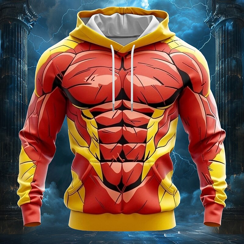 Halloween Men's Cartoon Muscle Hoodies Fashion Cool Long Sleeve Hooded Sports Outdoor Streetwear Red Pocket 3D Print Fall Winter Designer2