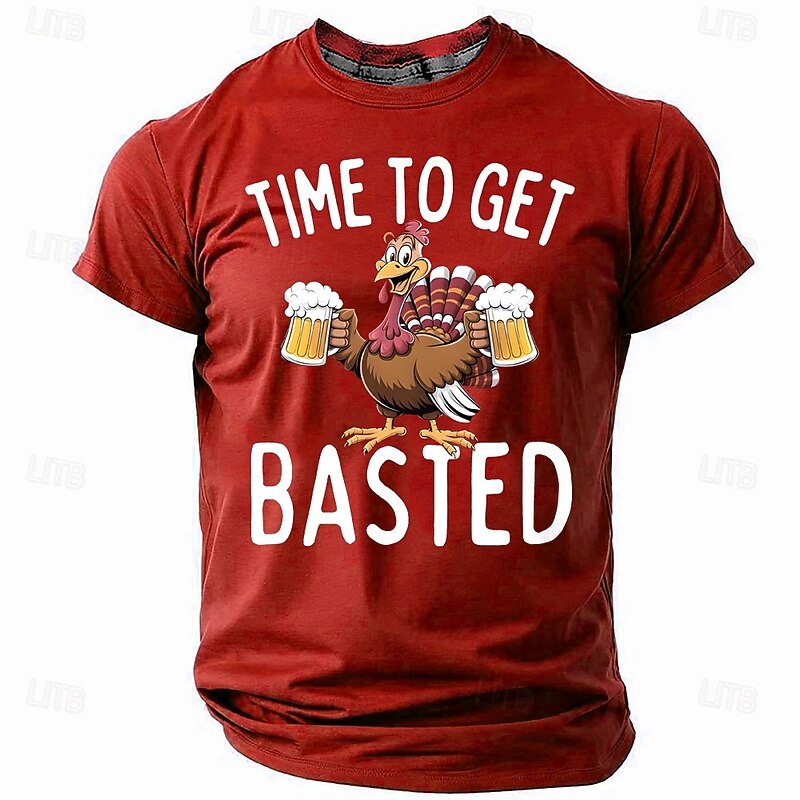 Thanksgiving Day Men's Oktoberfest Beer Turkey T Shirt Short Sleeve T shirt 3D Print Crew Neck Shirt Fashion Athleisure Street Sports Outdoor Daily Lake Blue Black Red Summer Spring Clothing Apparel2