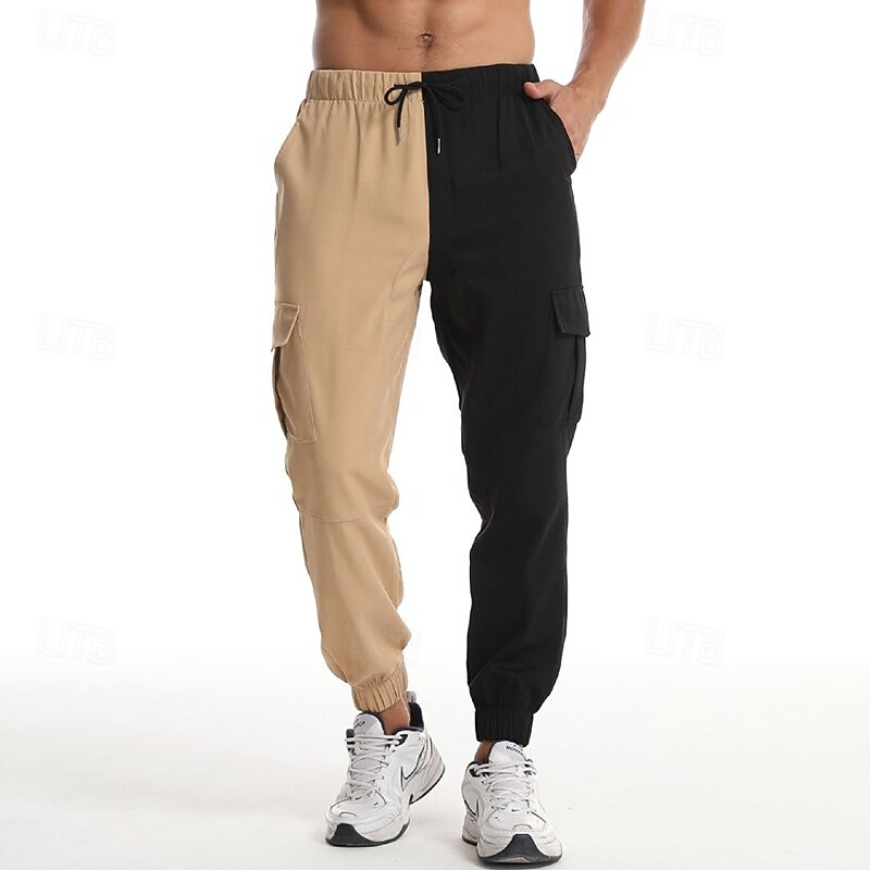 Men's Cargo Pants Cargo Trousers Joggers Trousers Drawstring Elastic Waist Multi Pocket Color Block Comfort Soft Full Length Outdoor Daily Running Sports Fashion Green Khaki3
