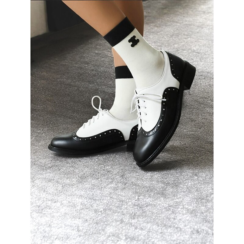 Women's Black and White Oxford Shoes with Brogue Detailing – Classic Two-Tone Formal Footwear2