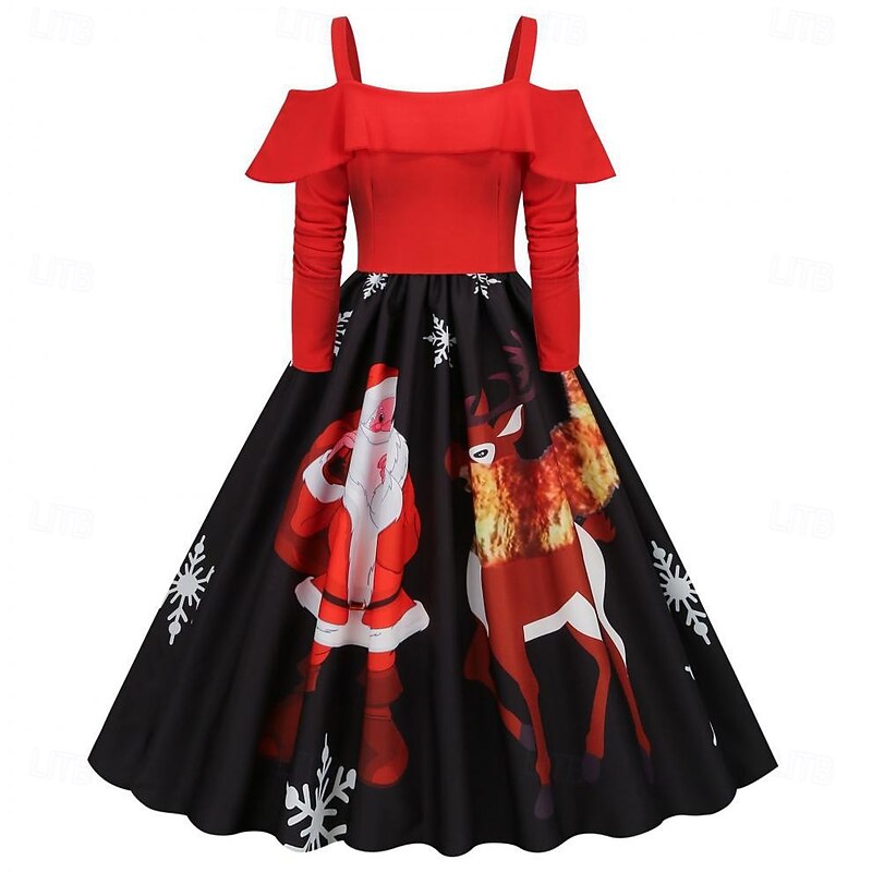 Fancy Christmas Dress Women's 1950s Christmas Pattern Adults Christmas Masquerade Christmas Eve Christmas Party New Year Eve Dress