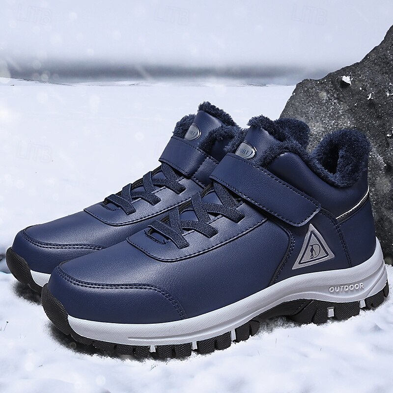 Men's Winter Outdoor Hiking Boots - Warm Fur-Lined Waterproof Sneakers with Anti-Slip Sole and Velcro Strap4