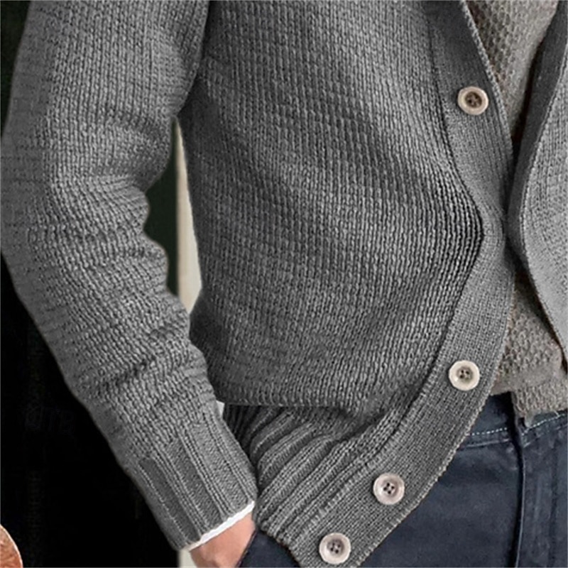Men's Dress Sweater Cardigan Sweater Sweater Jacket Ribbed Knit Plain Knitwear Elegant Work Dailywear Clothing Apparel Spring Fall Black Brown M L XL3