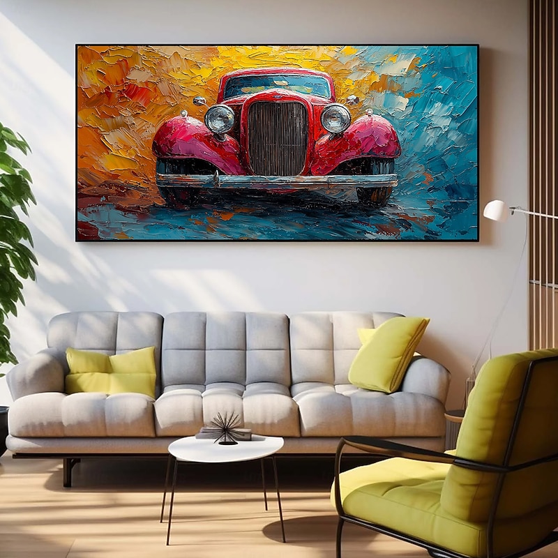 Handmade Original Colorful Car Oil Painting On Canvas Abstract Race Car Wall Art for Home Decor With Stretched Frame Without Inner Frame Painting3