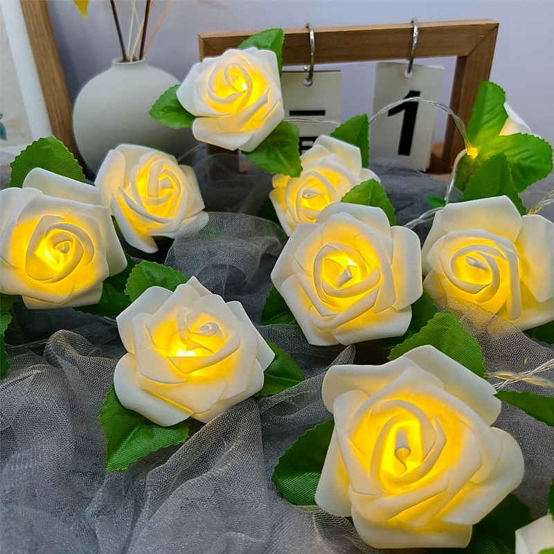 Simulated Rose Fairy String Lights 10/20 LED USB/Battery Powered Christmas Garland Lights Wedding Valentine's Day Garden Balcony Home Decoration Hanging Lights2