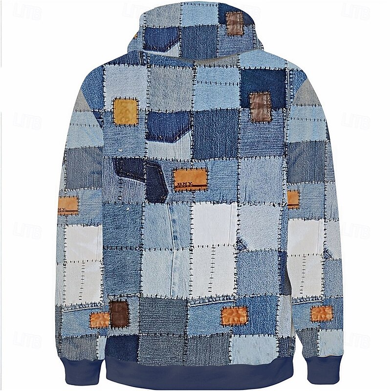 Men's Patchwork Hoodies Fashion Daily Long Sleeve Hooded Holiday Travel Streetwear Blue Brown Drawstring Zipper Pocket Fall Winter Designer2