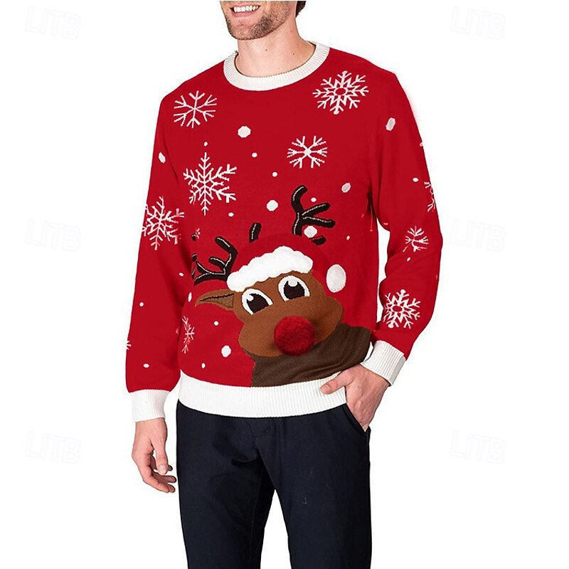 Reindeer Ugly Christmas Sweater Pullover Jumper Men's Women's Christmas Novelty Funny Knitted Pattern Adults Christmas New Year Christmas Eve Christmas Top